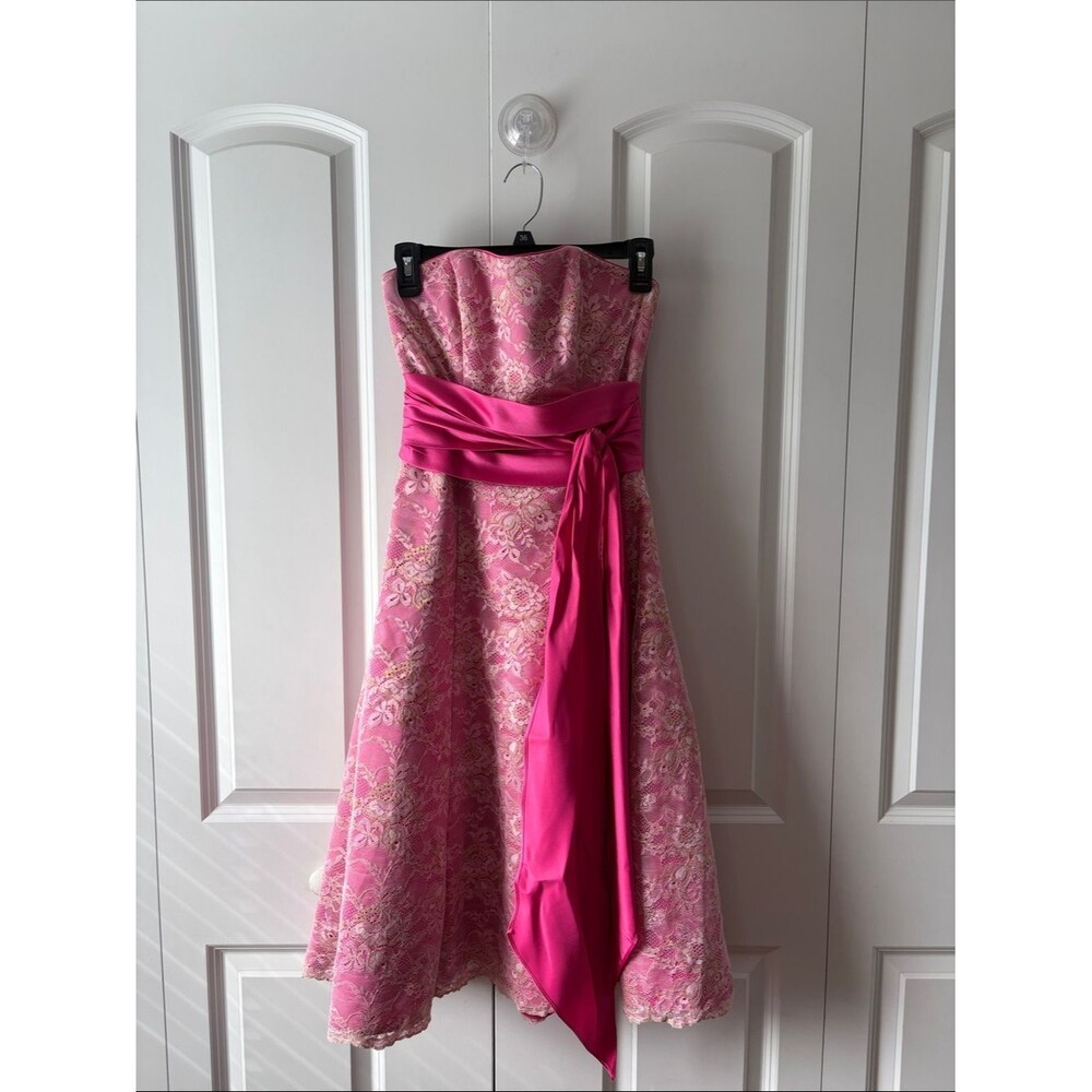 Raylia Designs Pink Lace Strapless Party Dress with Sash Size 6 New with Tags